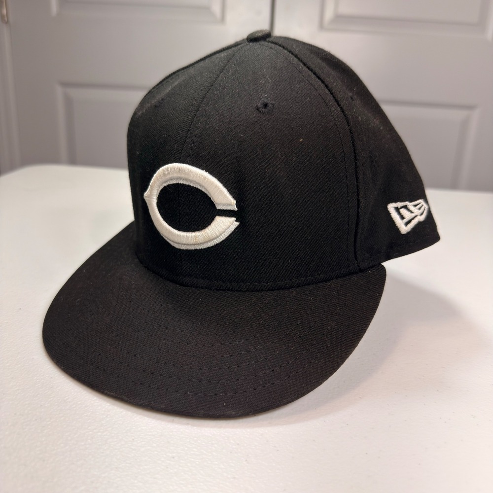 New Era Cincinnati Reds 59FIFTY Fitted Hat Black Wool MLB Cap Size 7 5/8
